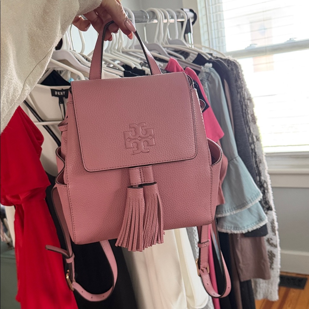 Tory Burch Dusty Pink Leather Tassel Backpack